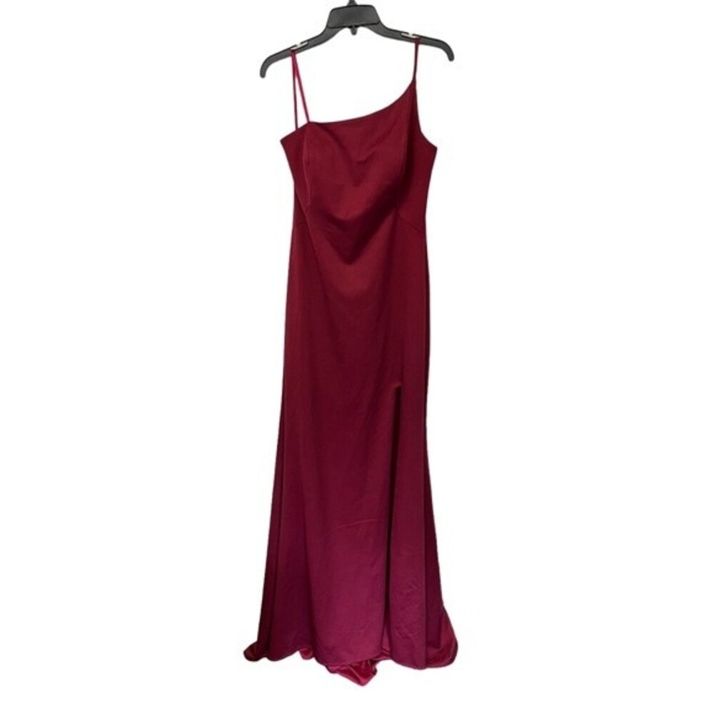 NWOT La Femme |‎ Burgundy Wine One-Shoulder Jersey Long Maxi Gown 12